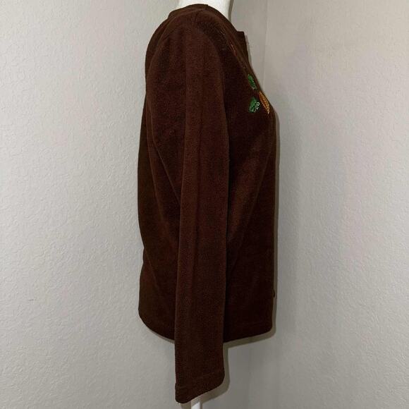 Chicos Cardigan Sweater Womens Small Brown Embroidered Leaf Button Front Teacher - Picture 3 of 9